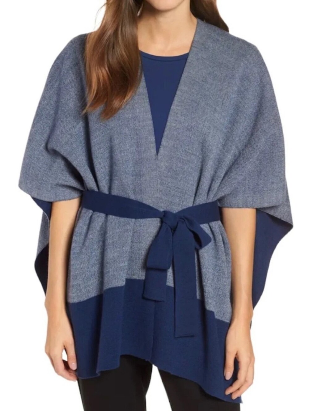 Eileen Fisher Felted Merino Double Face Belted Poncho Navy XXS/XS